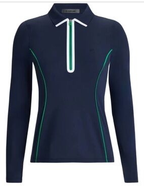G/FORE Womens Lightweight Warp Knit Quarter Zip Long Sleeve Golf Polo L Blue